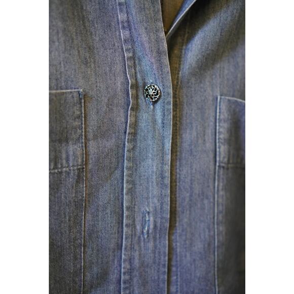 Abito Vintage Casual Denim Button Shirt Beaded Jacquard Collar Blue Small - Picture 5 of 10